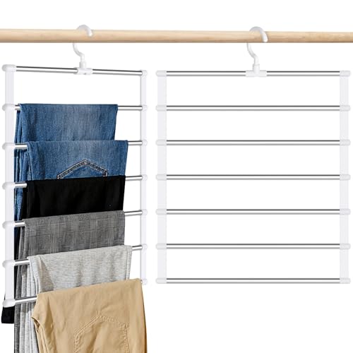 2 Stück Hosenbügel Platzsparend, 6 Etagen Edelstahl Kleiderbügel Hosen, Mehrfach Faltbare Hosenbügel, Kleiderbügel für Hosen, Jeans, Handtücher, Schals, Krawatten