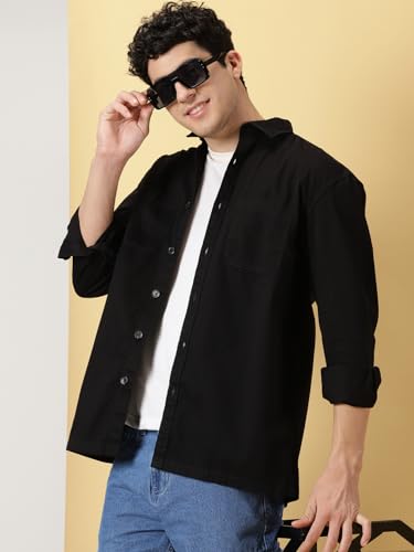 Image of Thomas Scott Men's | Solid | Full Sleeve | Oversized Fit | Cotton Blend | Spread Collar | Casual Shirt