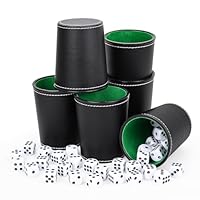 Biamaleu Würfelbecher Leder, 6 Schocken Set﻿ mit 36 Würfeln(16 mm), Würfelbecher mit Würfeln, Würfelbecher Set für Erwachsene Bar-Party Würfelspiele (Schwarz)