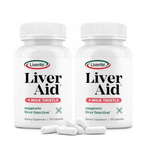 LIVERITE Liver Aid 2-Pack 150 Capsules (Total 300ct) Liver Support Supplement with Amino Acids Choline Milk Thistle & Vitamin B12 Supports Healthy Liver Function Energy & Metabolism