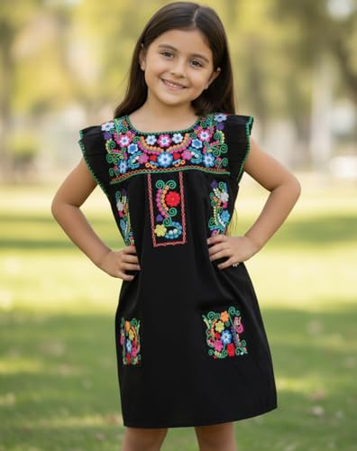 YZXDORWJ Girl Mexican Embroidered Dress Traditional Floral Short Sleeve4