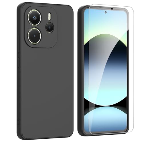 ARRYNN Funda Xiaomi Redmi Note 14 4G con Cristal Templado Protector de Pantalla,Negro Ultra Slim Protectora Funda de Silicona Líquida Suave Case Cover - Negro