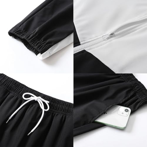 seiveini Ensemble Jogging Homme à Zippé Sweat à Capuche et Pantalons Longue Taille Élastique Survêtement 2 Pièces à Manches Longues Streetwear A Noir XL – vue 5