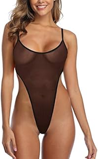 SHERRYLO See Through One Piece Swimsuit High Cut Micro Monokini Bikini Mini Mesh Transparent Bathing Suit Black