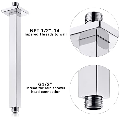 Anpean 12 Inch Square Ceiling Mounted Shower Arm And Flange, Polished Chrome #TOP3