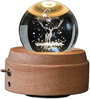 Monland 3D Crystal Ball Music Box The Deer Luminous Rotating Box With Projection Led Light