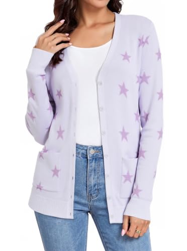 Image of Women's Lightweight Button Down Cardigan Sweaters Long Sleeve Classic V Neck Knit Soft Shrugs with Pocket