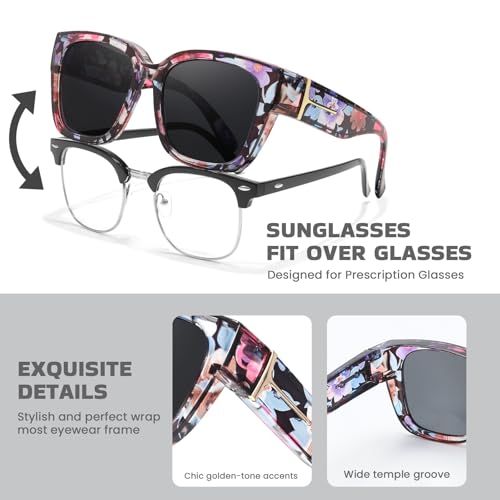 Xfeel Polarized Sunglasses Over Prescription Glasses for Women Men Oversized Fit Over Sunglasses for Driving with UV4003