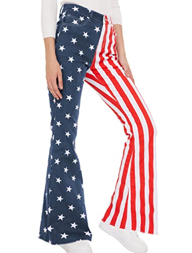 Yxluoky Women's American Flag High Waisted Flare Disco Pants Stretchy 70S Striped Bell Bottom Cute Jeans Frayed Hem For Girls #TOP2