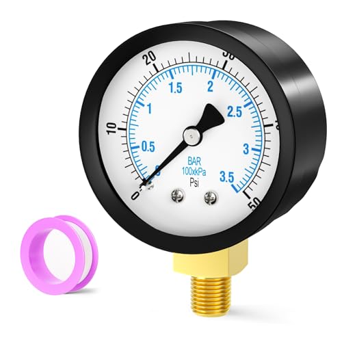 Image of 0-50PSI Well Pump Pressure Gauge 2 inch Dial Size, 1 /8 inch NPT Lower Mount, 3-2-3% Accuracy, for Tube, Water Pump, Gas, Liquid, Pressure Test