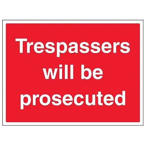 V Safety Trespassers Will Be Prosecuted - Large Landscape 400 x 300 mm - Glow In The Dark Self Adhesive Vinyl Safety Sign