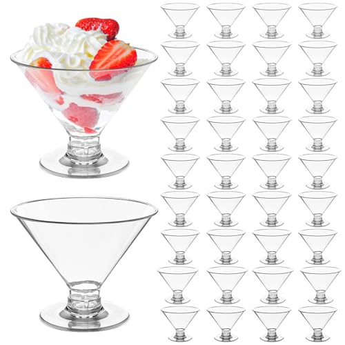 Zezzxu 40 Pack Plastic Martini Glasses 5 Oz Disposable Cocktail Glasses, Mini Dessert Cups with Spoons for Party Serving Wedding Birthday and All Events