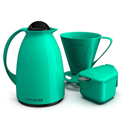 22Oz Thermal Coffee Carafe + Portable Kit w/Coffee Filter+Sugar Bowl w/Lid - Thermal Insulated Bottle-Anti-Drip Tip-BPA-Free Polyurethane-Keeps Your Beverages Hot Up To 6 Hours-Acqua Green-LCG Eletro
