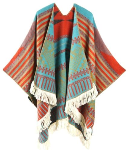 Women's Warm Causal Shawl Wrap Winter Open Front Sweater Poncho Cape Ethnic Tassel Oversized Blanket Cardigan Scarf - Main Image