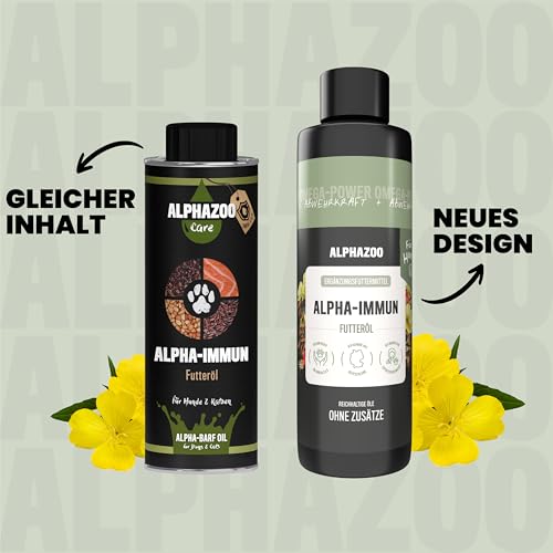 alphazoo Alpha-Immun Futteröl für Hunde 250 ml - naturbelassene Mischung aus Lachsöl, Leinöl, Nachtkerzenöl & Hagebuttenkernöl. Ergänzungsfuttermittel zur Unterstützung von Haut, Fell & Wohlbefinden.