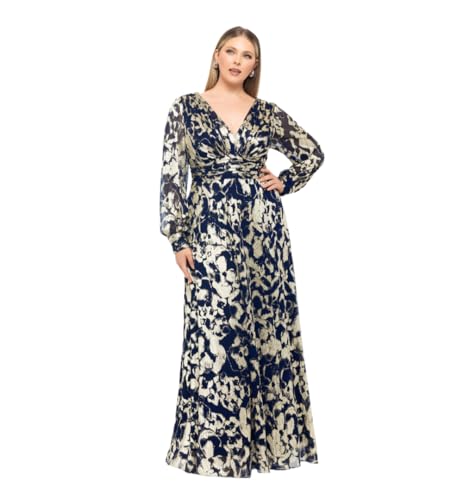Betsy & Adam Women's Plus Size Metallic Foil Long...
