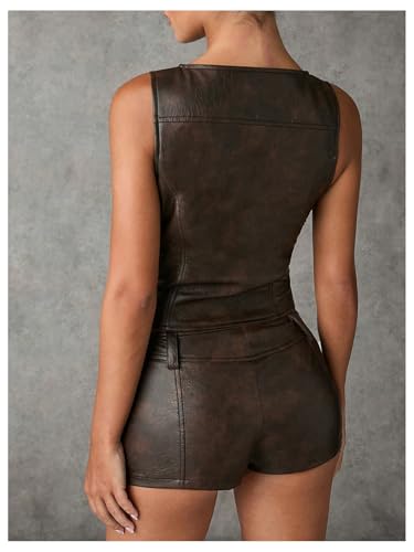 Floerns Women's Sleeveless Zip Up Vest Jacket Split Hem Western Crop Coat Outerwear2