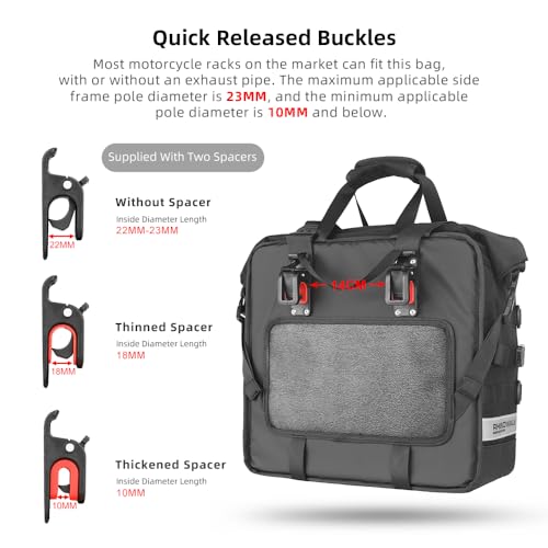 Rhinowalk Motorcycle Saddle Bag Waterproof Motor Pannier Bag Luggage Pack Quick Release Motorbike Side Bag 25L (Black) by Rhinowalk - Used condition - Image 4