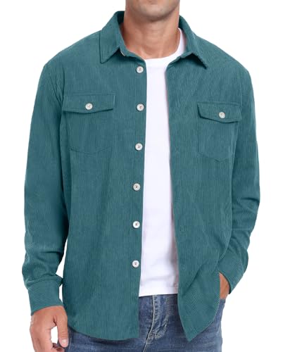 Image of Askdeer Men's Corduroy Button Down Shirts Long Sleeve Casual Shacket Jacket Western Corduroy Shirt Jacket with Flap Pockets