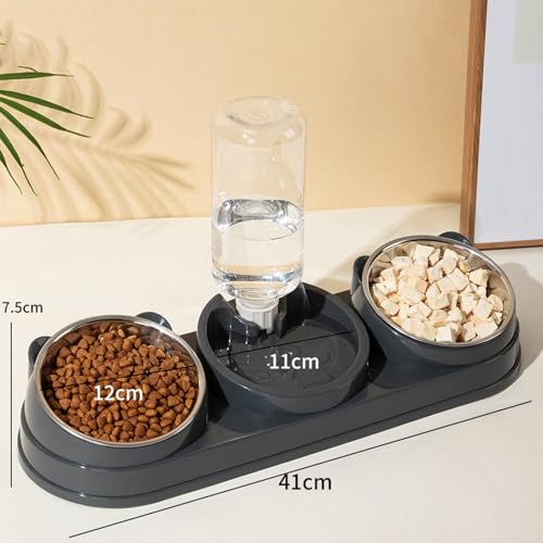 Gamelles triples pour chat avec distributeur d'eau surélevées pour petits chiens lapins - 3