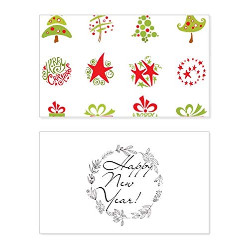 Tarjeta conmemorativa de Año Nuevo con ilustración de árbol de Navidad y bendición