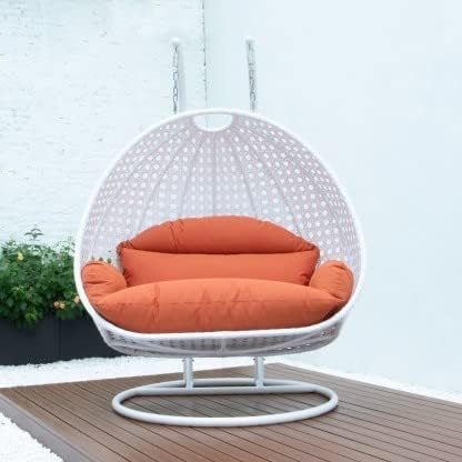 Image of OMANSH Double Seater Swing Chair with Stand & Cushion & Hook Outdoor || Indoor || Balcony || Garden || Living Room (White-Pink)
