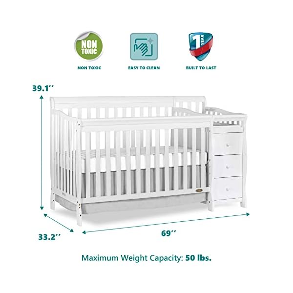 5 in 1 brody convertible crib with changer in white greenguard gold certified comes with 1 changing pad non toxic finish made of durable pinewood  urban country home decor