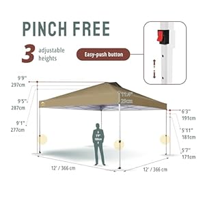   CROWN-SHADES-12x12-Pop-Up-Canopy-Outside-Canopy-Patented-One-Push-Tent-Canopy-with-Wheeled-Carry-Bag-Bonus-8-Stakes-and-4-Ropes-Beige