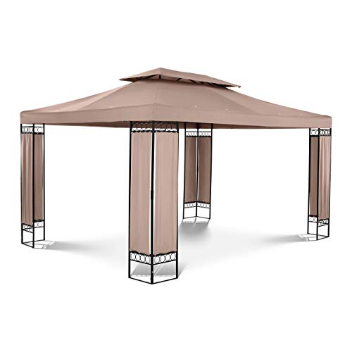 Uniprodo Pérgola De Metal Pabellón para Jardín Uni_PERGOLA_3X4TF_U (Dimensiones: 3 x 4 m, Altura Total: 2,60 m, 160 g/m², Beige)