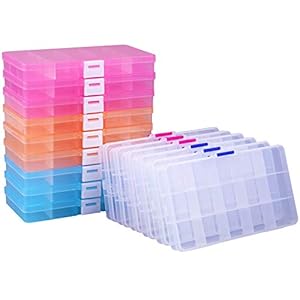 Lawei 15 Pack Plastic Jewelry Box – 15 Grid Organizer Storage Box with Adjustable Dividers Plastic Compartment Container for Bead Jewelry Craft Tackles
