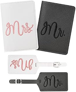 flintronic Passport Covers and Luggage Tags,2 Pcs Baggage Labels + 2 Pcs Passport Holder, Leather Travel Accessories Identifier Tags & Card Holders, for Couples Wedding Travel Gift