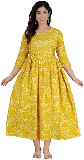 ASITYA Maternity Cotton Kurta – Fit &amp; Flared Printed Style with Round Neck &amp; Half Sleeves