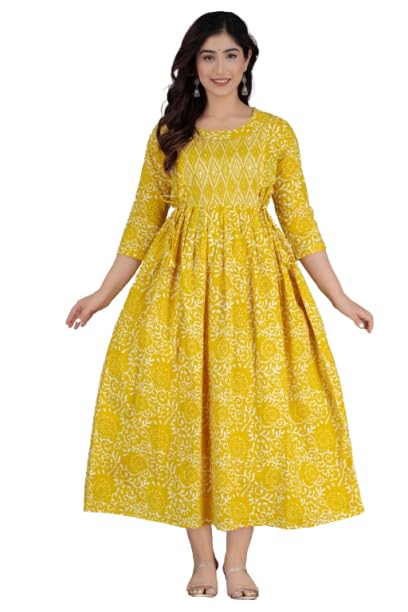 ASITYA Maternity Cotton Kurta – Fit & Flared Printed Style with Round Neck & Half Sleeves