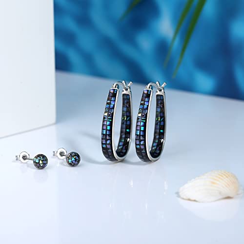 Muyuu Rhodium Plated Oval Inside Out Abalone Shell Hoop Earrings For Women Fashion Jewelry Gift #TOP1