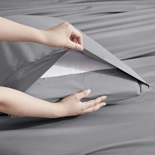 Image of Nestl Extra Deep Queen Sheet Set - 6 Piece Breathable & Cooling Sheets - Hotel Luxury Bedding Set w /18-24 Inch Deep Pockets - Easy & Secure Fit - Super Soft, Wrinkle Free & Comfy - Grey