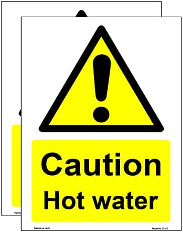 Haobase 2 Pcs Caution Hot Water Safety Sign Stickers - Self Adhesive Vinyl (20cm x 15cm)