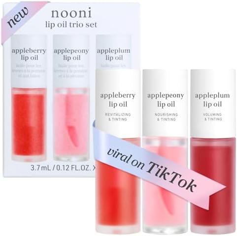 NOONI Korean Lip Oil Set - Appleberry, Applepeony & Appleplum - L...