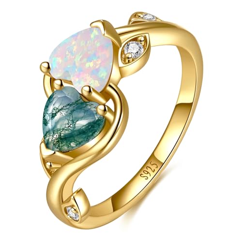 1.6ct Heart Pear Shaped 925 Sterling Silver Rings, Toi et Moi Engagement Ring with Round Cubic Zirconia for Women, 14k Gold/Rhodium Plated Aquamarine Emerald Amethyst Garnet Band, Size 5-9