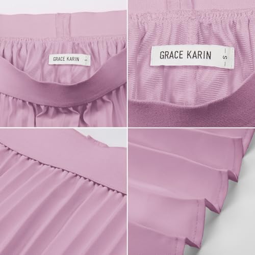 Image of GRACE KARIN Pleated Midi Skirt for Women,Chiffon Elastic High Waist Knee Length Skirts,Swing Flare A-Line Outfits