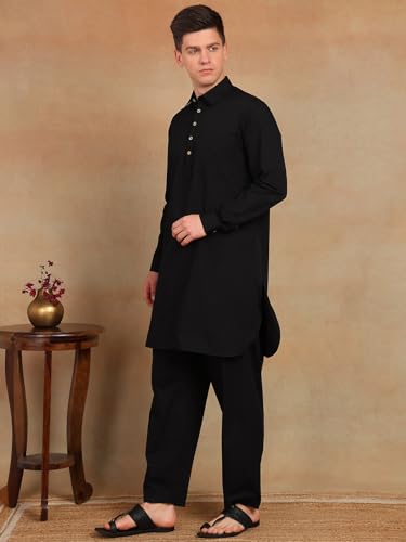 Image of See Designs Men's Full Sleeve Shirt Collar Solid Pathani Kurta with Salwar