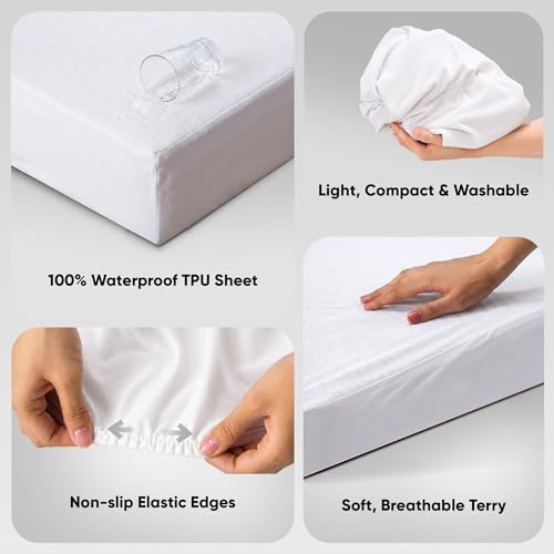 Image of Frido Bamboo Waterproof Mattress Protector for Single Beds(78 x 36 Inch), Soft Bamboo Terry Comfort, Cooling Breathable & Noiseless Mattress Cover, Fit for Mattresses Up to 10 Inches (White)
