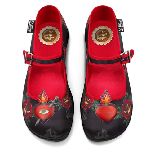Image of Hot Chocolate Design Women's Mary Jane Flat Shoes - Mary Jane Flat Dress Shoes with Non-Marking Rubber Sole Adjustable Buckle-Strap, Adjustable Buckle-Strap and Cushioned Inner Sole with Arch Support