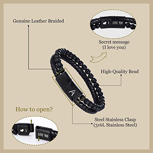 Initial Bracelet For Men Boyfriend Birthday Gift Letter S Leather Beaded Bracelets Teenage Boys Gifts Ideas #TOP5
