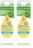 Johnson's Head-To-Toe Gentle Body Wash & Shampoo for Baby's Sensitive Skin & Hair, Tear-Free, Sulfate-Free & Hypoallergenic, Value Size Refill, 33.8 fl. oz (Pack of 2)
