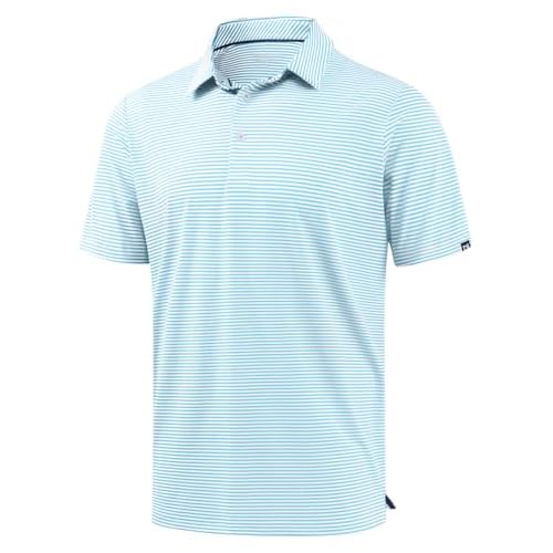 Mens Golf Shirt Dry Fit Performance Short Sleeve Striped Polo Shirts | Moisture Wicking, Breathable, Soft Stretch, Colorful Stripes, 3-Button, UPF50+, Easy Match for Dressy Casual, Tennis, D