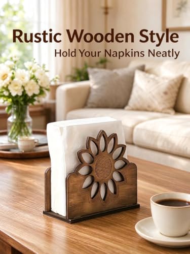 ChayWillow Wooden Sunflower Napkin Holder Rustic Hollow-Cut Design | Farmhouse Style, Natural Wood, Tabletop Organizer, Kitchen & Dining Use, Wedding & Party Decor - image 3