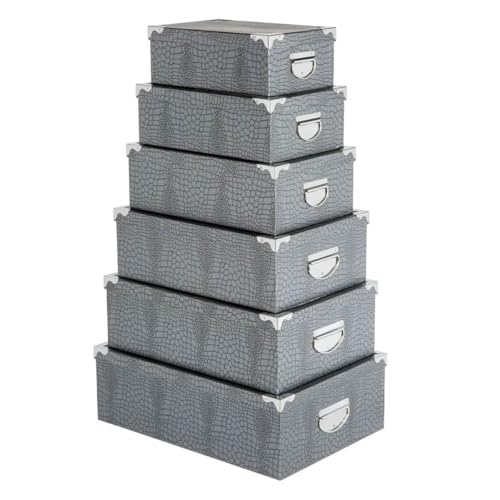 Paris Prix FIVE Simply Smart - Set de 6 Boîtes de Rangement Croco 48cm Gris