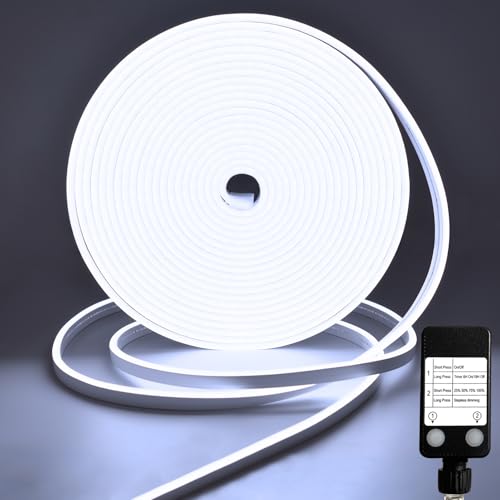 CCILAND Striscia LED neon 10 m, 6500 K, bianca, 24 V, dimmerabile, design in silicone fai da te, alta luminosità, ultra flessibile, impermeabile, per interni ed esterni, decorazione per soffitto,