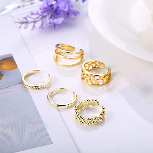 Funrun Jewelry 5Pcs Adjustable Toe Ring For Women Girls Open Tail Ring Band Hawaiian Foot Jewelry Gold Tone #TOP4