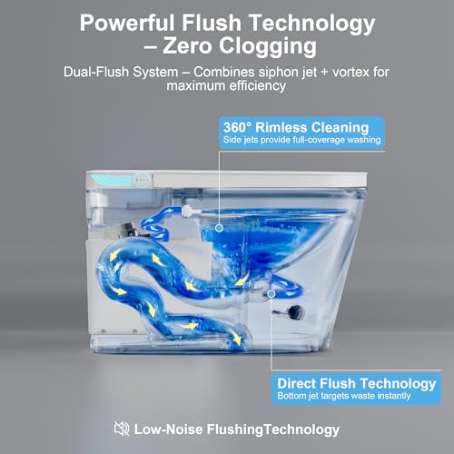 Image of Smart Toilet with Bidet Built In, Heated Seat, Auto Flush, Auto Soft-Close Seat & Lid, Foot Sensor, Warm Water Wash&Air Dry, Tankless One Piece Electric Toilets for Bathroom with Siphon Dual Flush